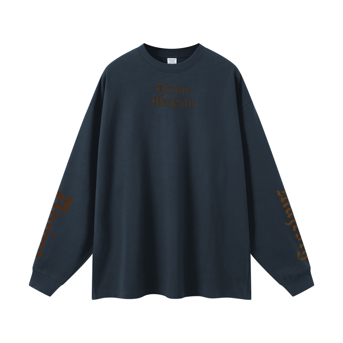 305GSM Unisex Premium Heavyweight Double-Yarn Plain Fabric Earth-Tone Basic Layering Long sleeve Navy Blue