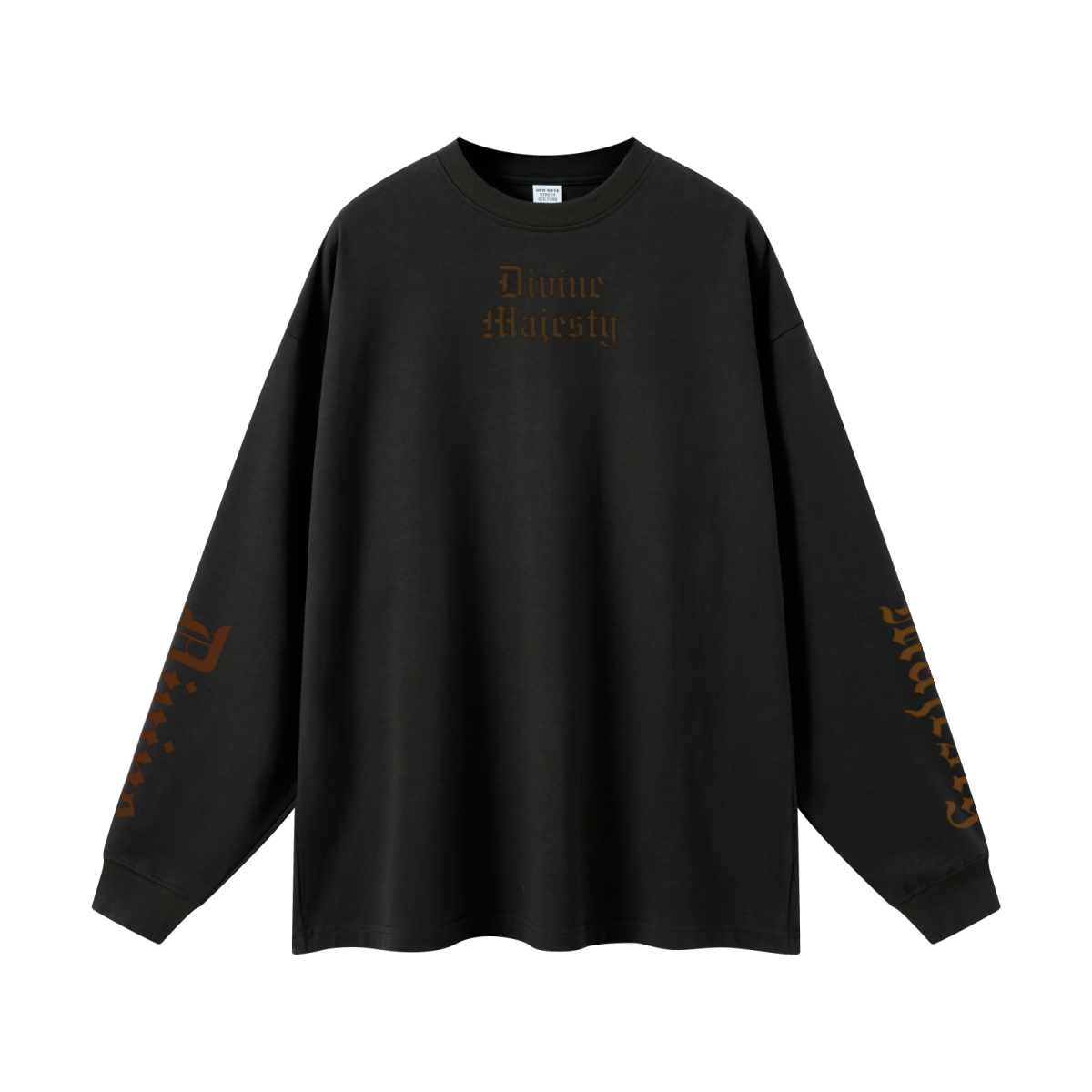 305GSM Unisex Premium Heavyweight Double-Yarn Plain Fabric Earth-Tone Basic Layering Long sleeve Black