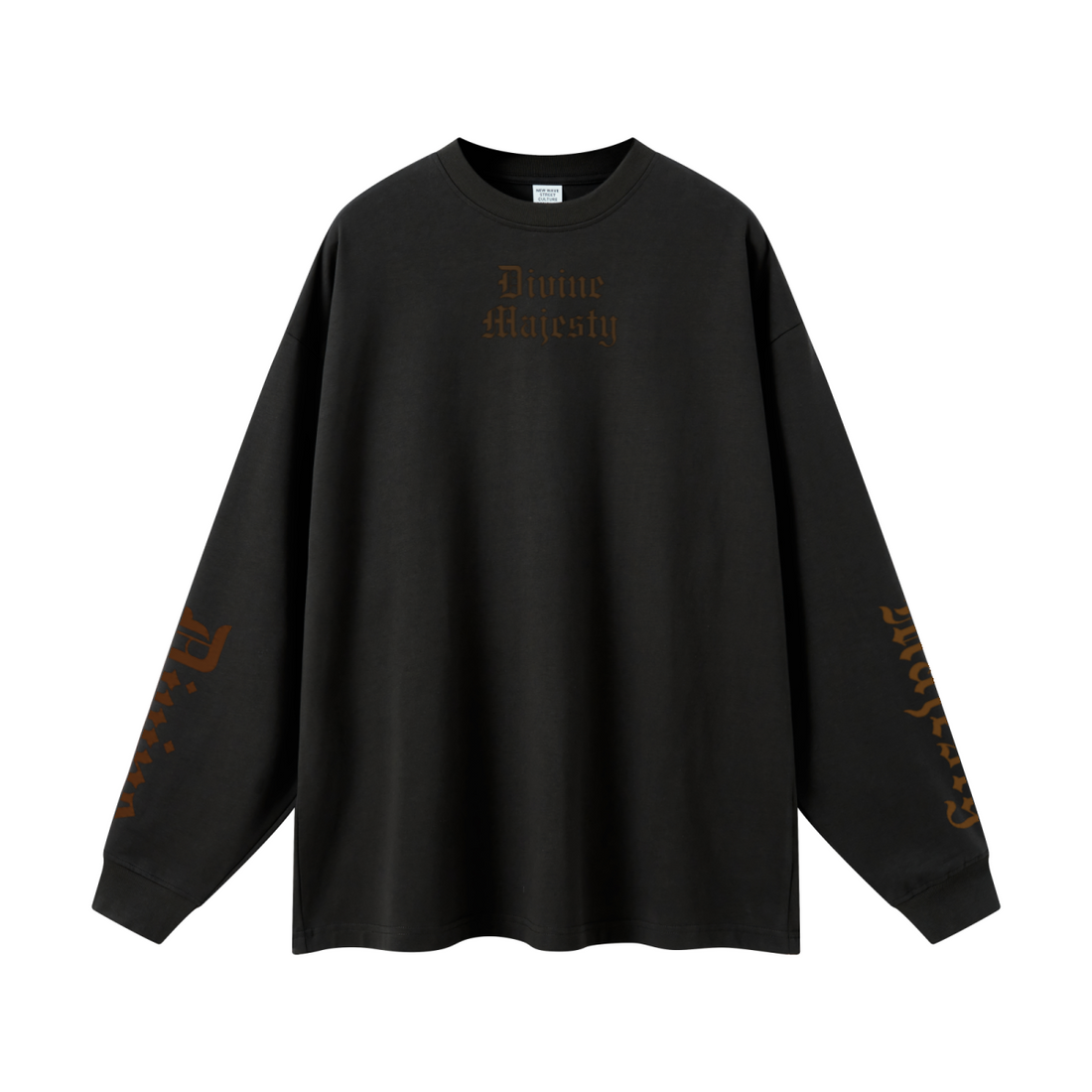 305GSM Unisex Premium Heavyweight Double-Yarn Plain Fabric Earth-Tone Basic Layering Long sleeve Black