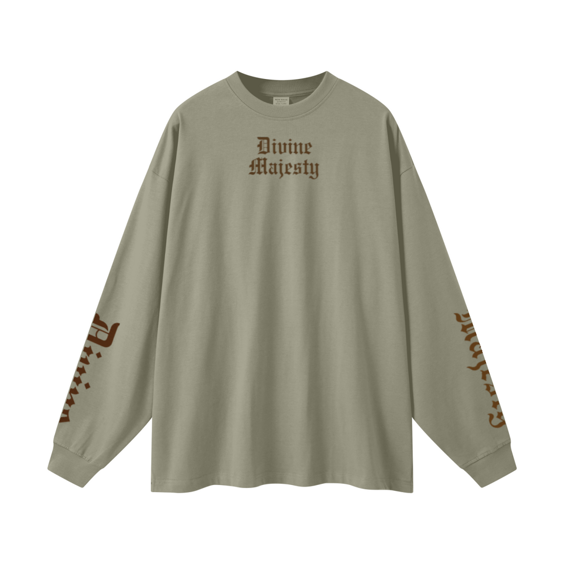 305GSM Unisex Premium Heavyweight Double-Yarn Plain Fabric Earth-Tone Basic Layering Long sleeve Grey Green
