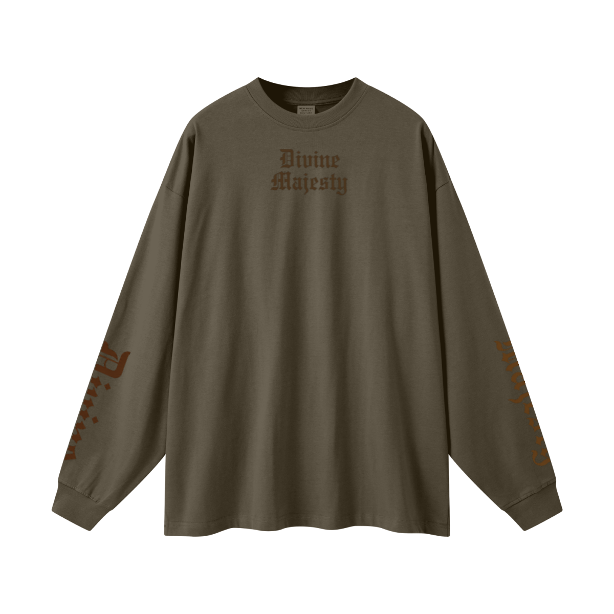 305GSM Unisex Premium Heavyweight Double-Yarn Plain Fabric Earth-Tone Basic Layering Long sleeve Brown