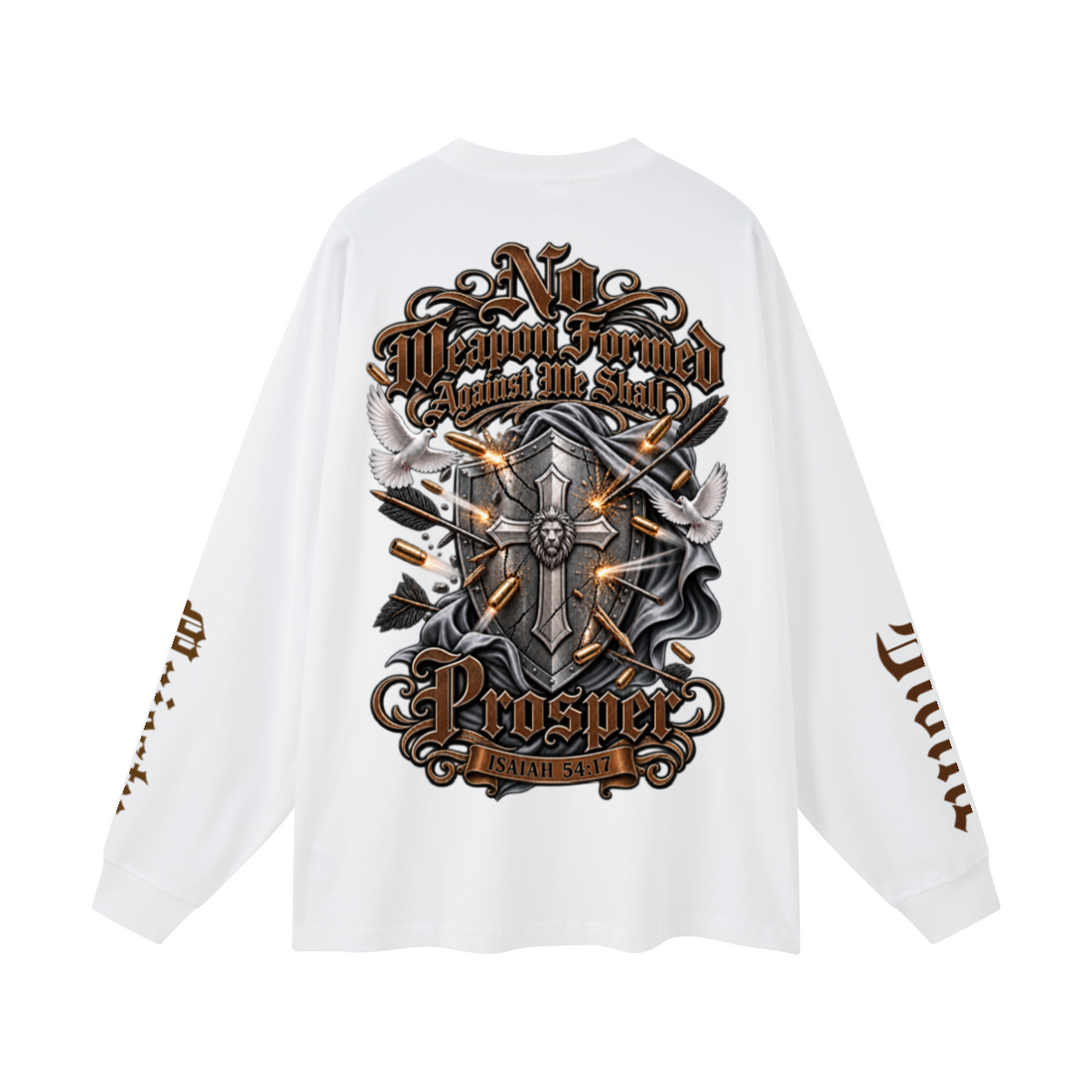 305GSM Unisex Premium Heavyweight Double-Yarn Plain Fabric Earth-Tone Basic Layering Long sleeve White