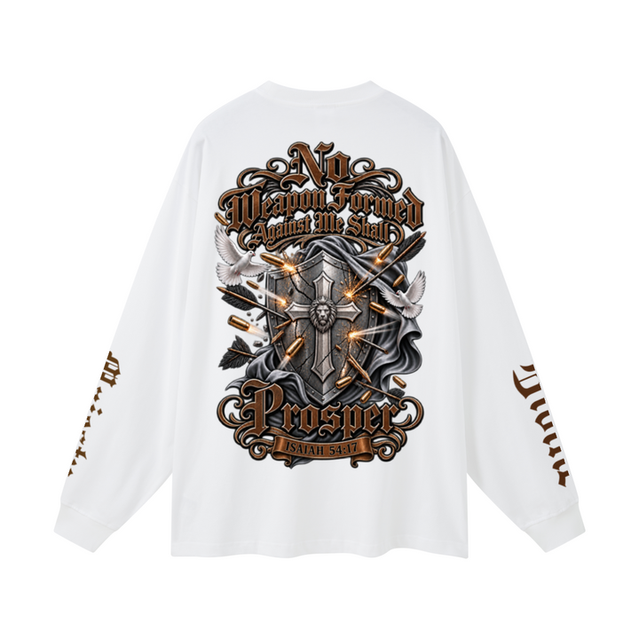 305GSM Unisex Premium Heavyweight Double-Yarn Plain Fabric Earth-Tone Basic Layering Long sleeve White