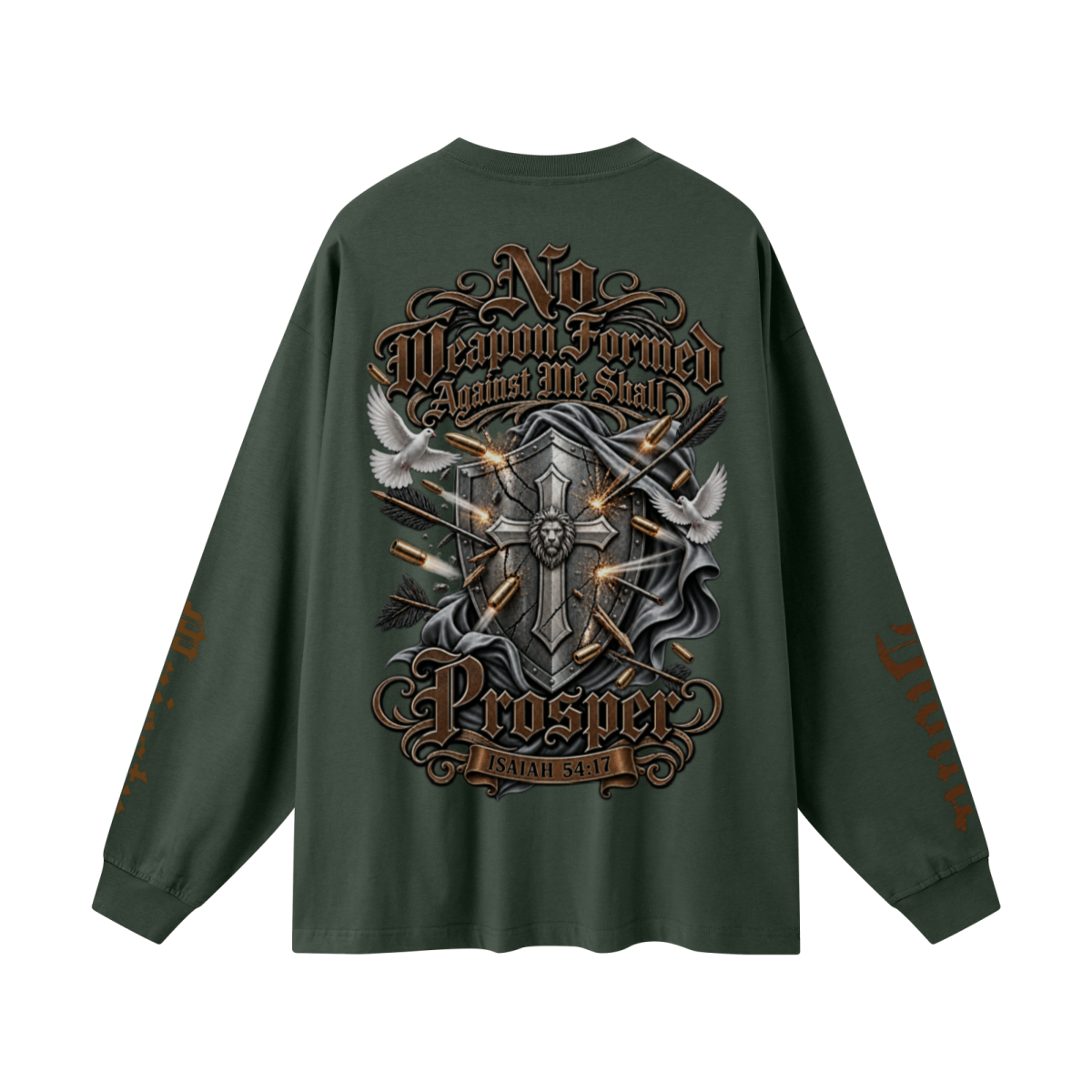 305GSM Unisex Premium Heavyweight Double-Yarn Plain Fabric Earth-Tone Basic Layering Long sleeve Dark Green