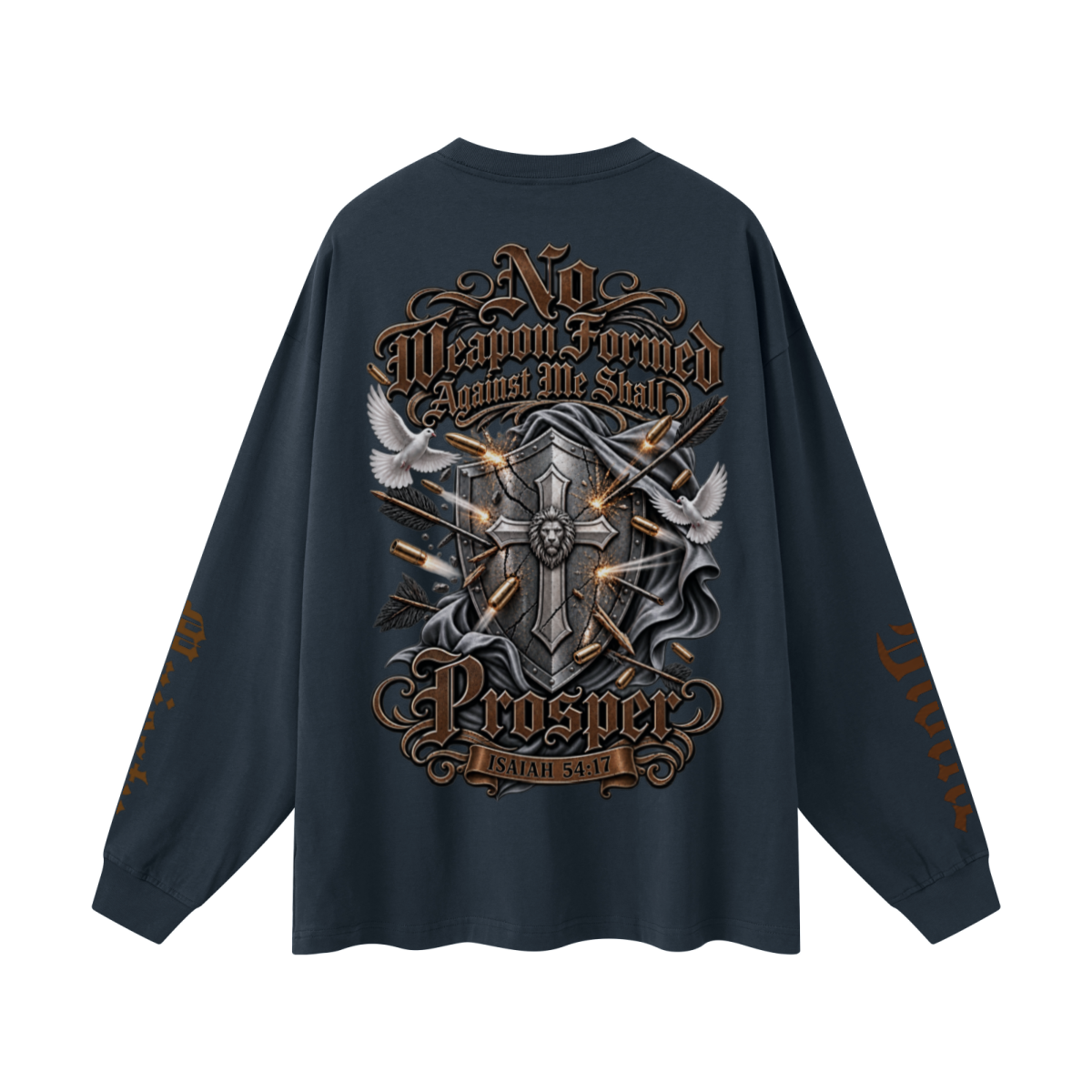 305GSM Unisex Premium Heavyweight Double-Yarn Plain Fabric Earth-Tone Basic Layering Long sleeve Navy Blue