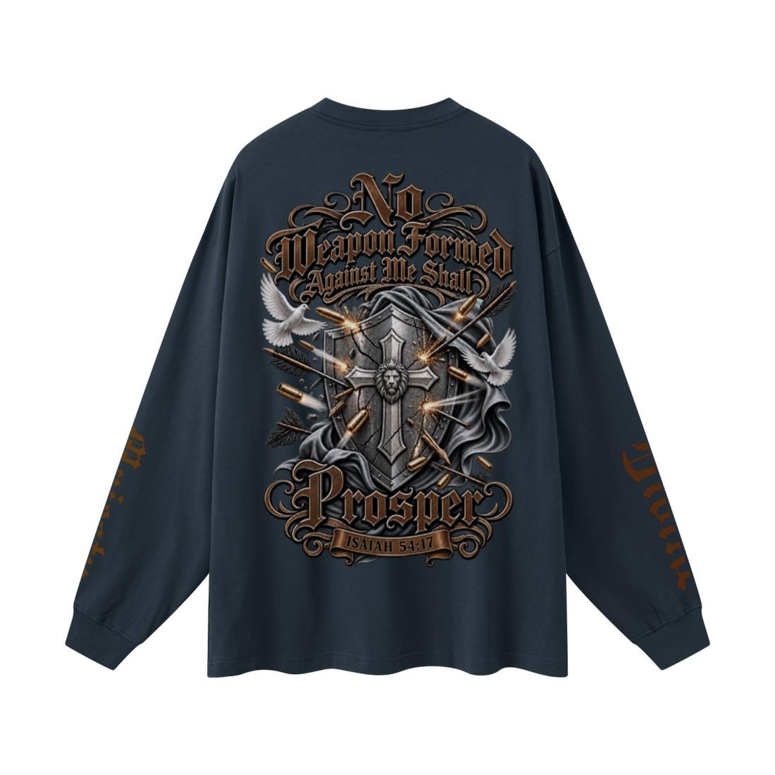 305GSM Unisex Premium Heavyweight Double-Yarn Plain Fabric Earth-Tone Basic Layering Long sleeve Navy Blue
