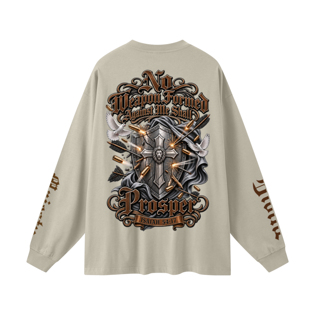 305GSM Unisex Premium Heavyweight Double-Yarn Plain Fabric Earth-Tone Basic Layering Long sleeve Sand