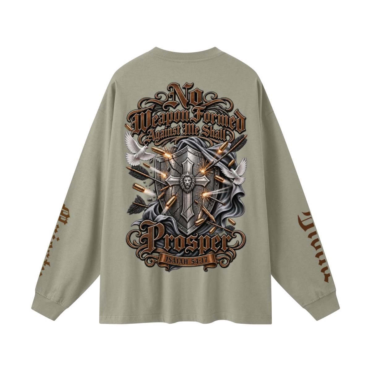 305GSM Unisex Premium Heavyweight Double-Yarn Plain Fabric Earth-Tone Basic Layering Long sleeve Grey Green