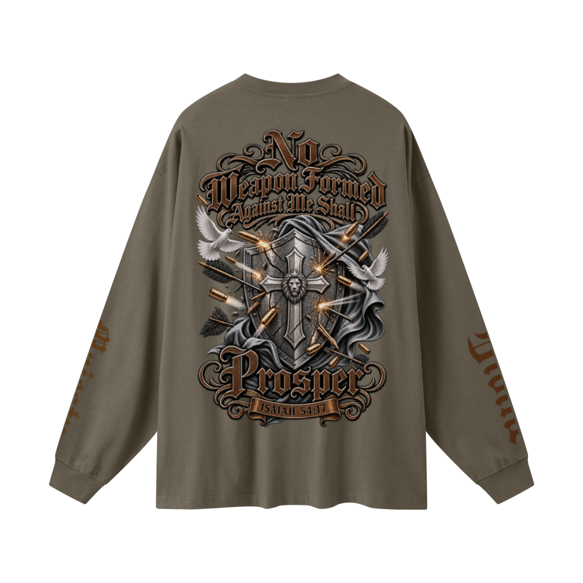 305GSM Unisex Premium Heavyweight Double-Yarn Plain Fabric Earth-Tone Basic Layering Long sleeve Brown