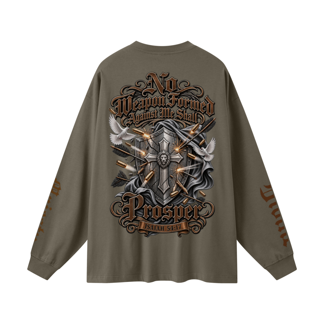 305GSM Unisex Premium Heavyweight Double-Yarn Plain Fabric Earth-Tone Basic Layering Long sleeve Brown
