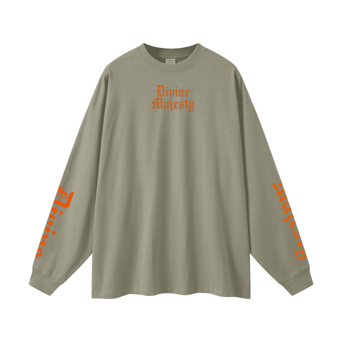 305GSM Unisex Premium Heavyweight Double-Yarn Plain Fabric Earth-Tone Basic Layering Long sleeve Grey Green
