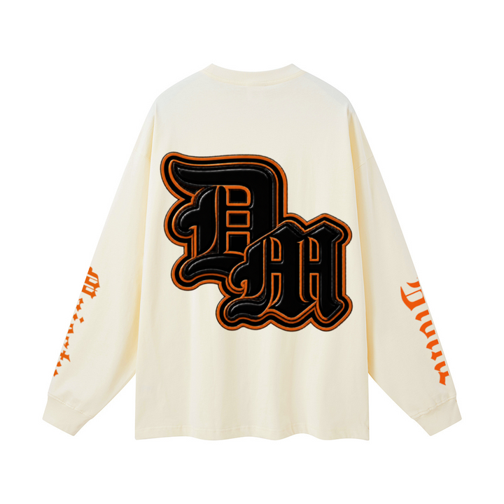 305GSM Unisex Premium Heavyweight Double-Yarn Plain Fabric Earth-Tone Basic Layering Long sleeve Milk Tea White