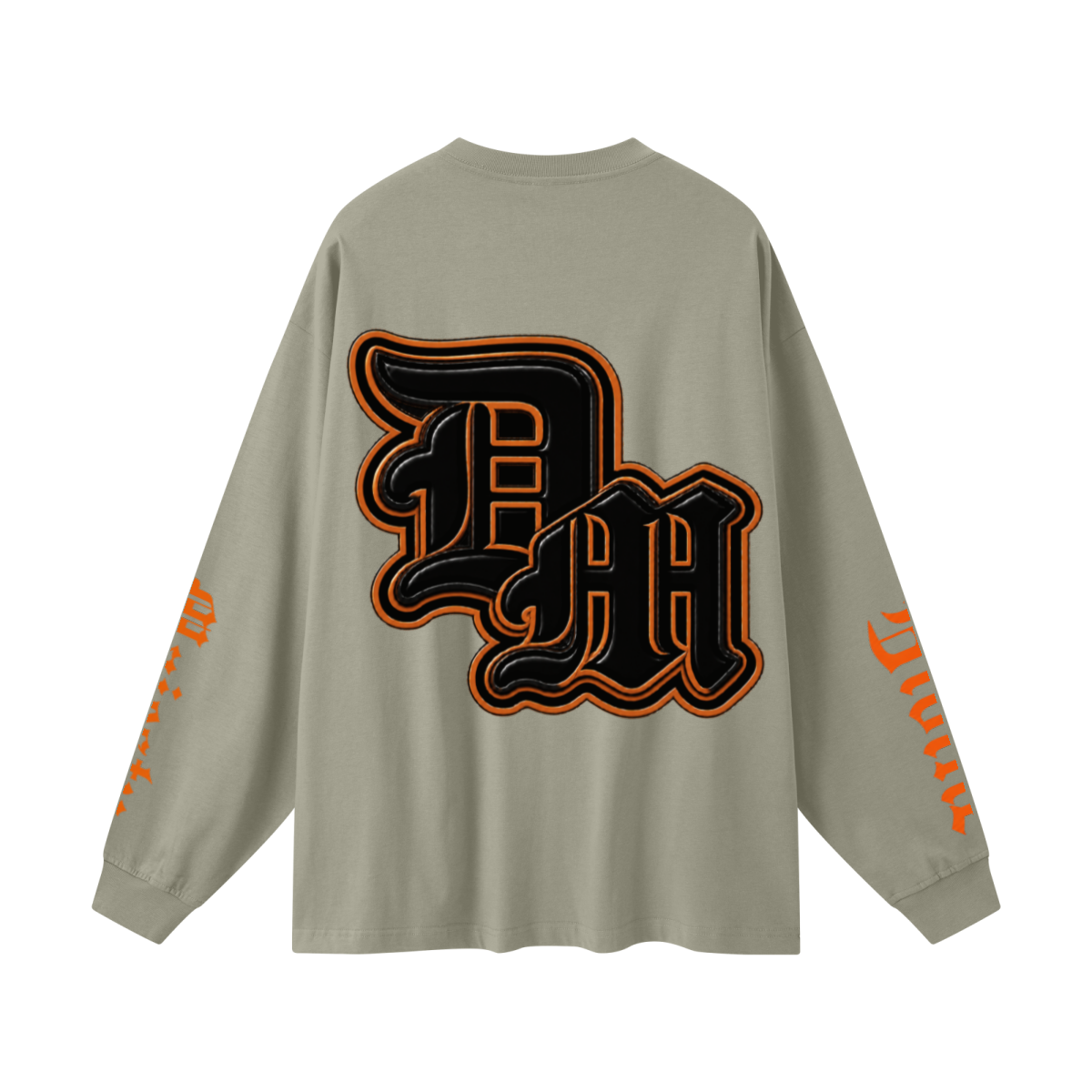 305GSM Unisex Premium Heavyweight Double-Yarn Plain Fabric Earth-Tone Basic Layering Long sleeve Grey Green