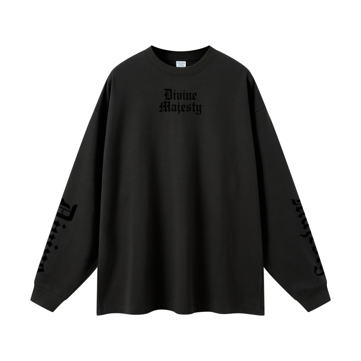 305GSM Unisex Premium Heavyweight Double-Yarn Plain Fabric Earth-Tone Basic Layering Long sleeve Black