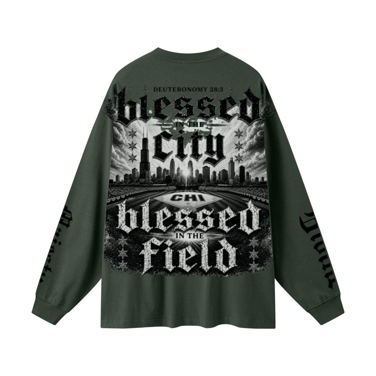 305GSM Unisex Premium Heavyweight Double-Yarn Plain Fabric Earth-Tone Basic Layering Long sleeve Dark Green