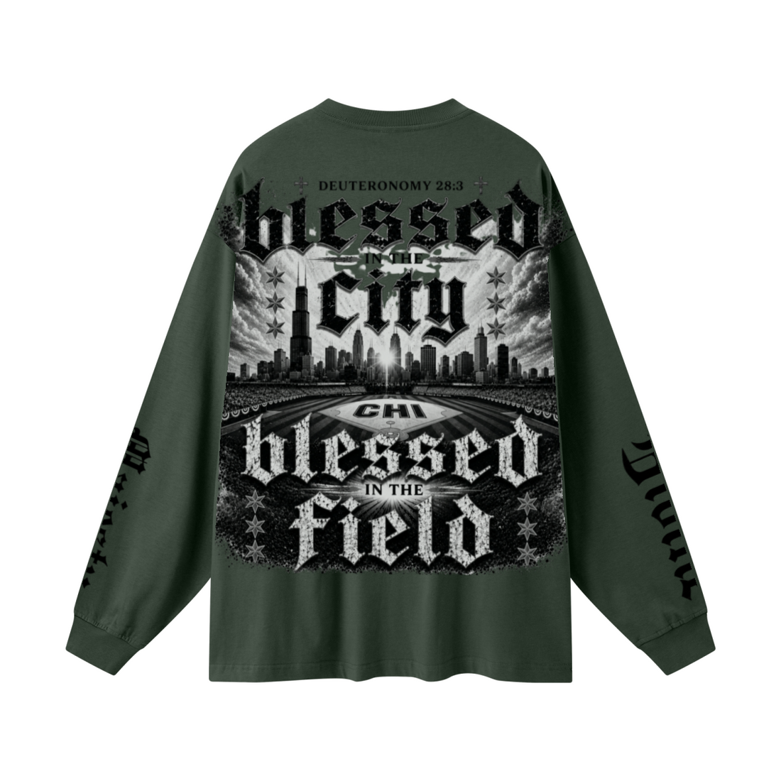 305GSM Unisex Premium Heavyweight Double-Yarn Plain Fabric Earth-Tone Basic Layering Long sleeve Dark Green