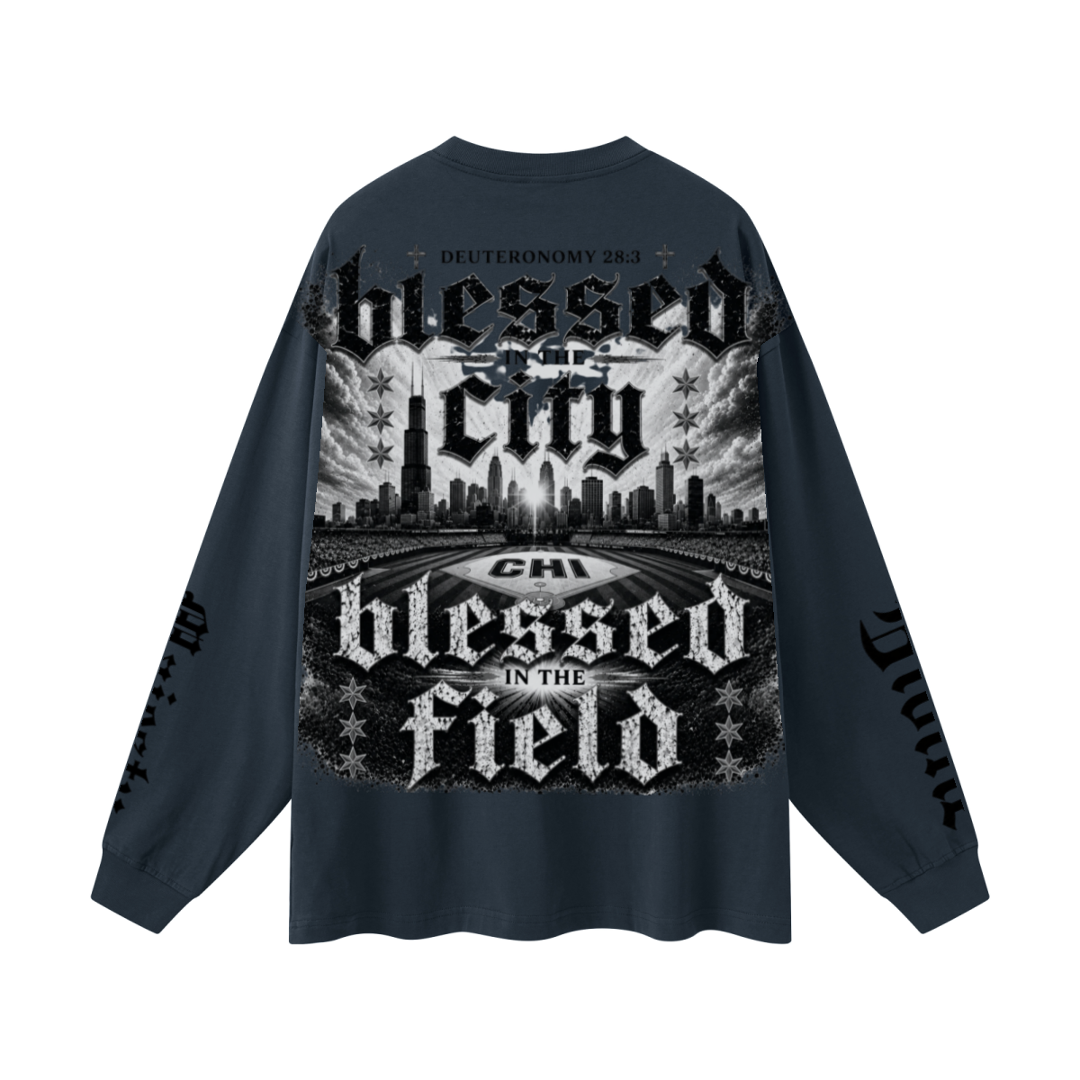 305GSM Unisex Premium Heavyweight Double-Yarn Plain Fabric Earth-Tone Basic Layering Long sleeve Navy Blue