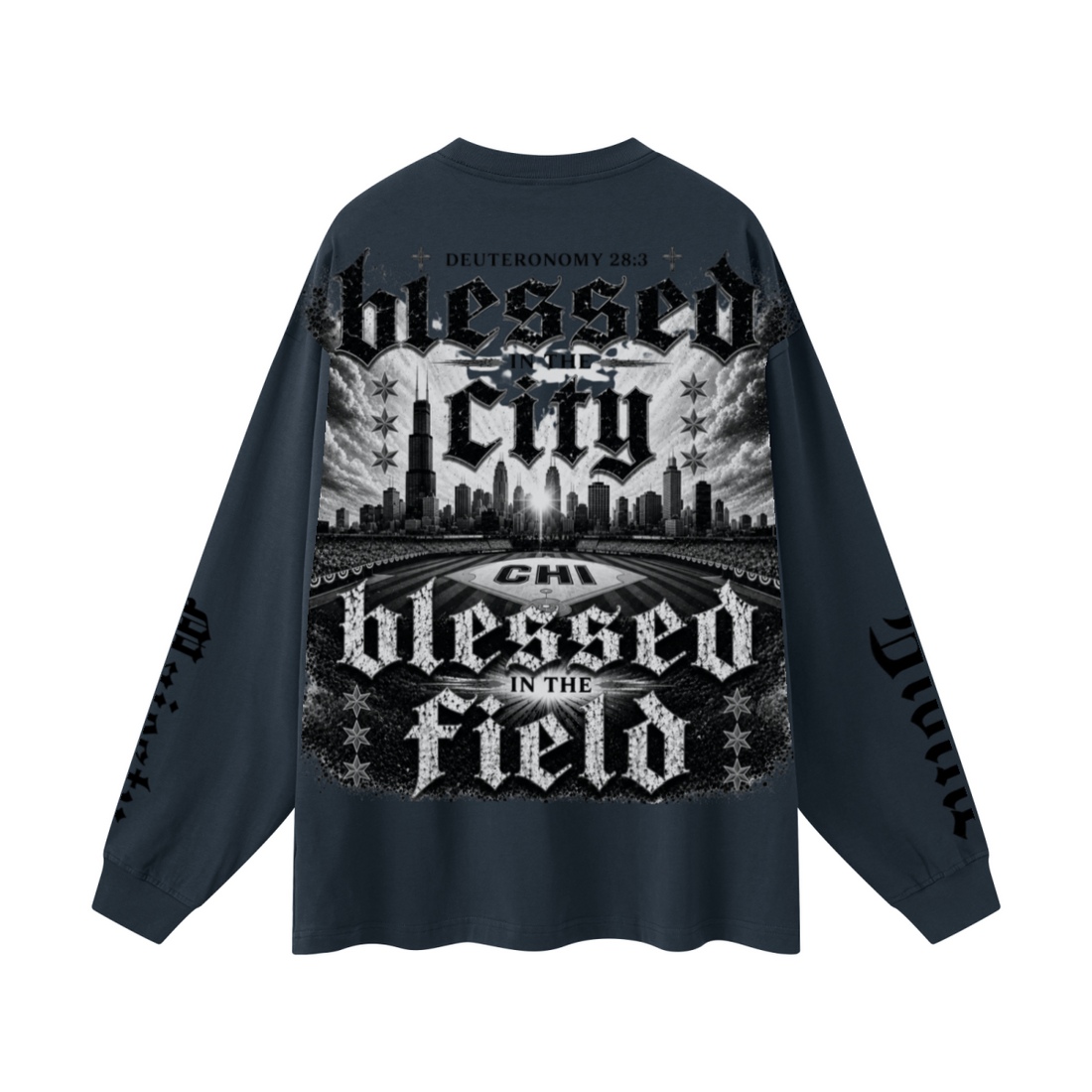 305GSM Unisex Premium Heavyweight Double-Yarn Plain Fabric Earth-Tone Basic Layering Long sleeve Navy Blue