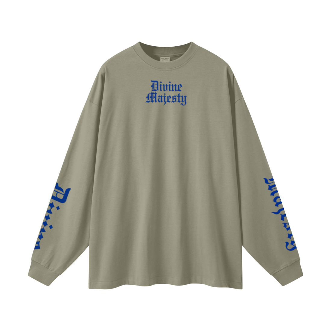 305GSM Unisex Premium Heavyweight Double-Yarn Plain Fabric Earth-Tone Basic Layering Long sleeve Grey Green