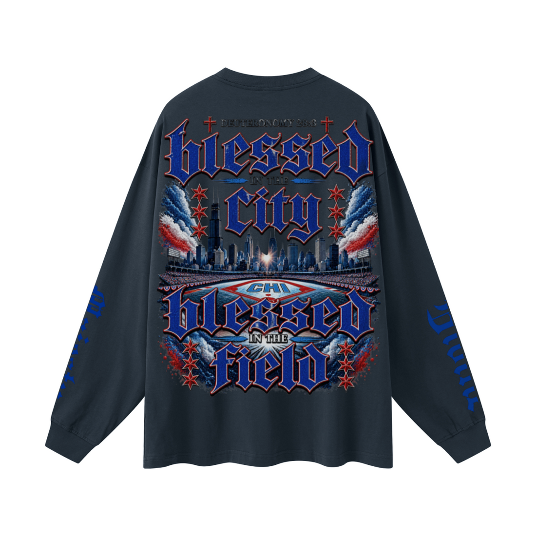 305GSM Unisex Premium Heavyweight Double-Yarn Plain Fabric Earth-Tone Basic Layering Long sleeve Navy Blue
