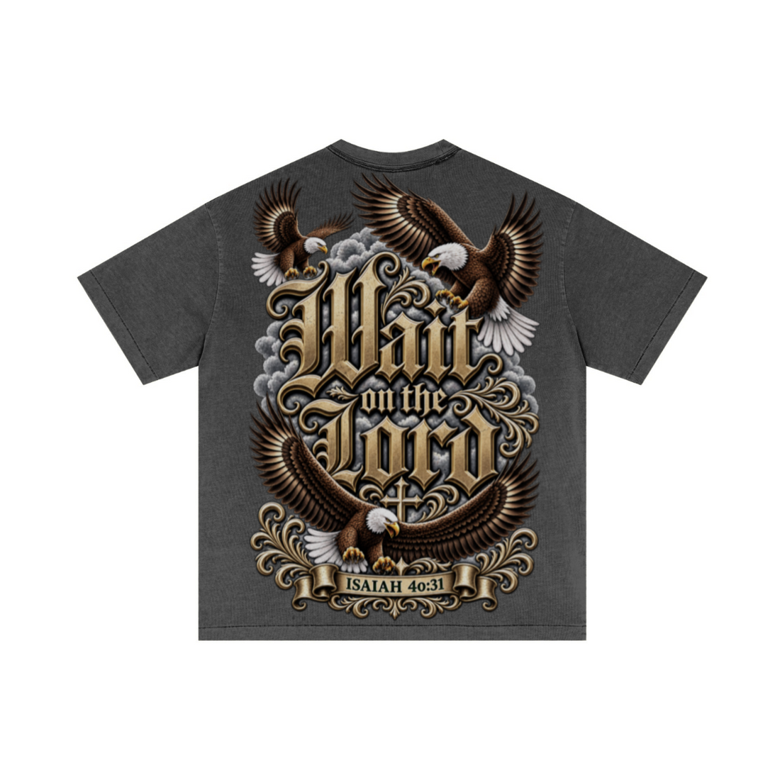 275GSM Unisex Double-Yarn 100% Cotton Plain-Wash T-shirt Dark Grey