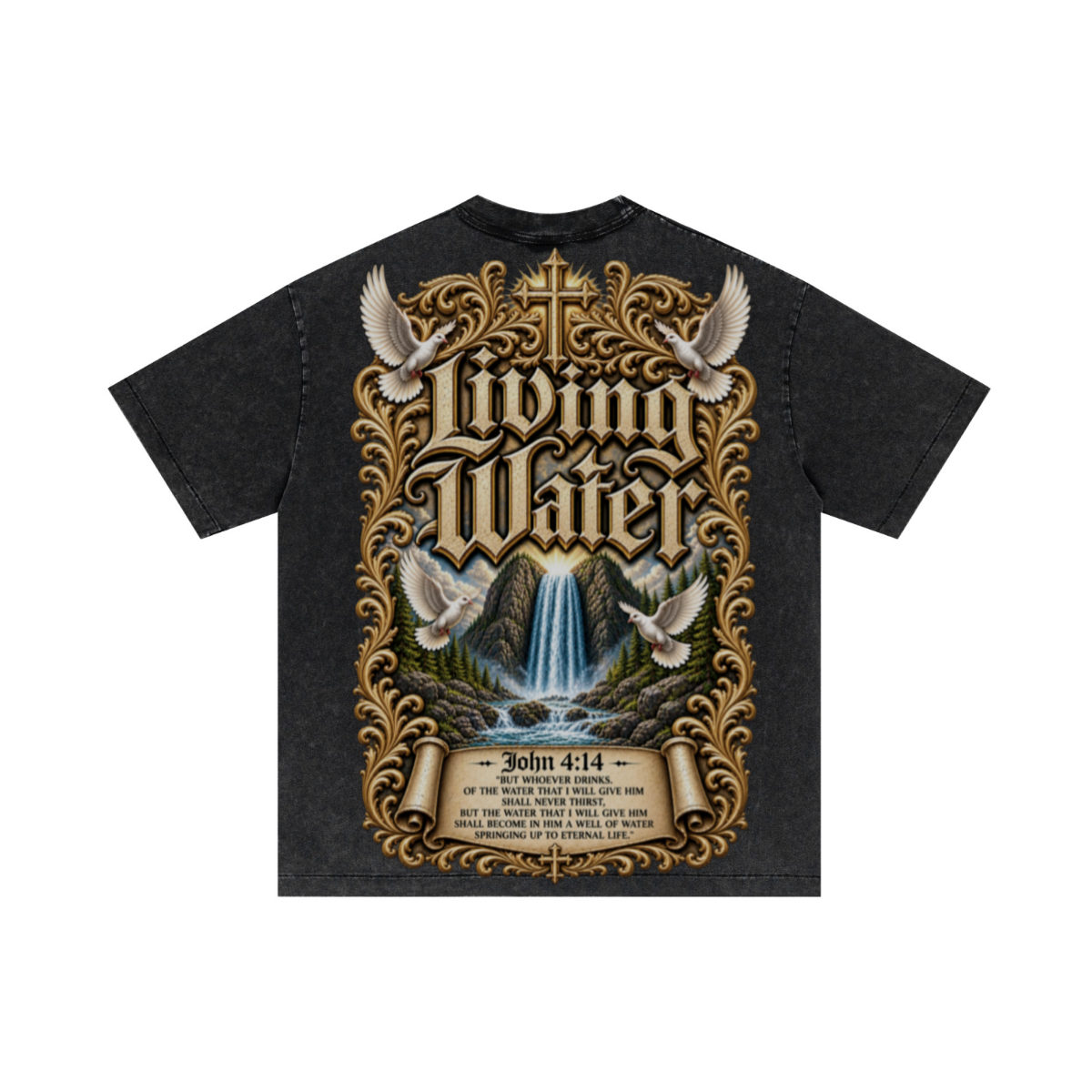 275GSM Unisex Double-Yarn 100% Cotton Plain-Wash T-shirt Snowflake Wash