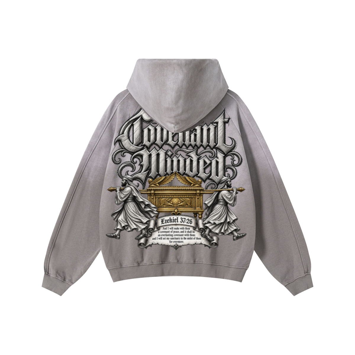 370GSM Unisex Monkey Wash Raw-Edge PP-Sprayed French Terry Hoodie Vintage Medium Grey