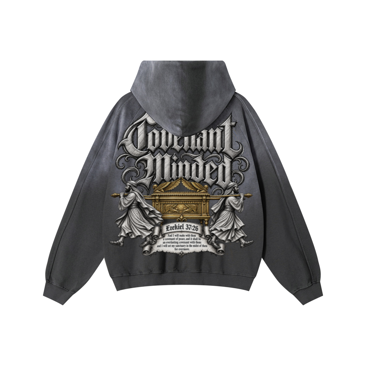 370GSM Unisex Monkey Wash Raw-Edge PP-Sprayed French Terry Hoodie Vintage Dark Grey