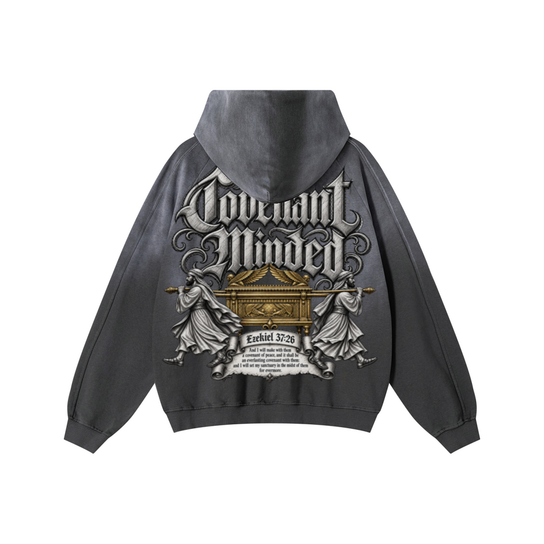 370GSM Unisex Monkey Wash Raw-Edge PP-Sprayed French Terry Hoodie Vintage Dark Grey
