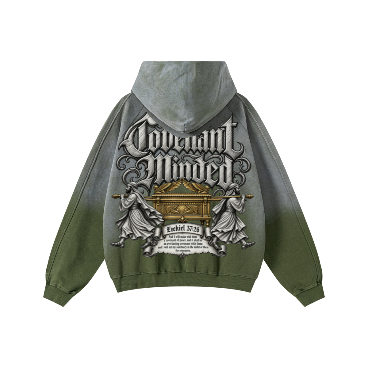 370GSM Unisex Monkey Wash Raw-Edge PP-Sprayed French Terry Hoodie Vintage Military Green