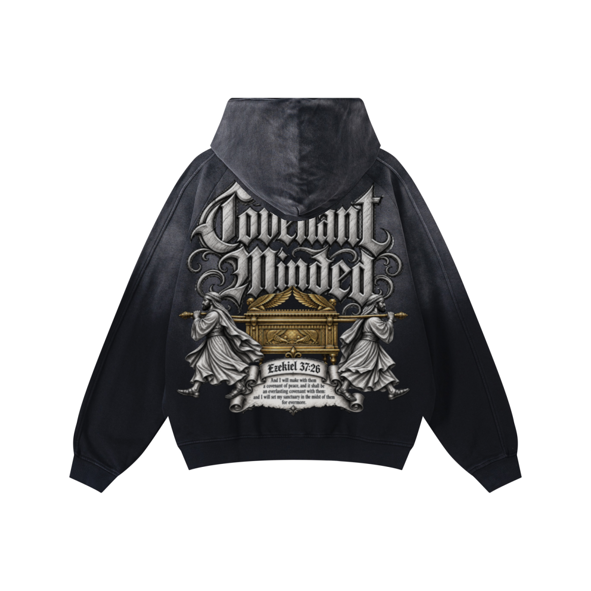 370GSM Unisex Monkey Wash Raw-Edge PP-Sprayed French Terry Hoodie Vintage Black