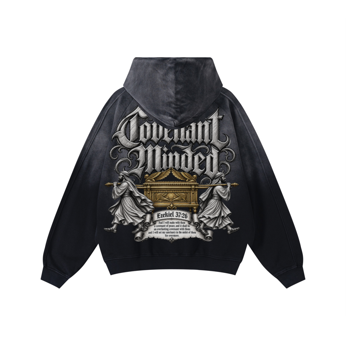 370GSM Unisex Monkey Wash Raw-Edge PP-Sprayed French Terry Hoodie Vintage Black