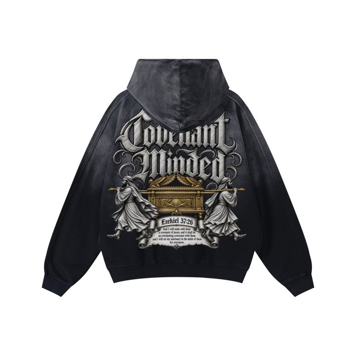 370GSM Unisex Monkey Wash Raw-Edge PP-Sprayed French Terry Hoodie Vintage Black