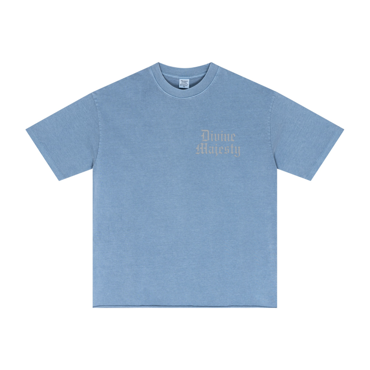 275GSM Men's Double-Yarn Raw-Edge Pigment-Wash T-Shirt Blue