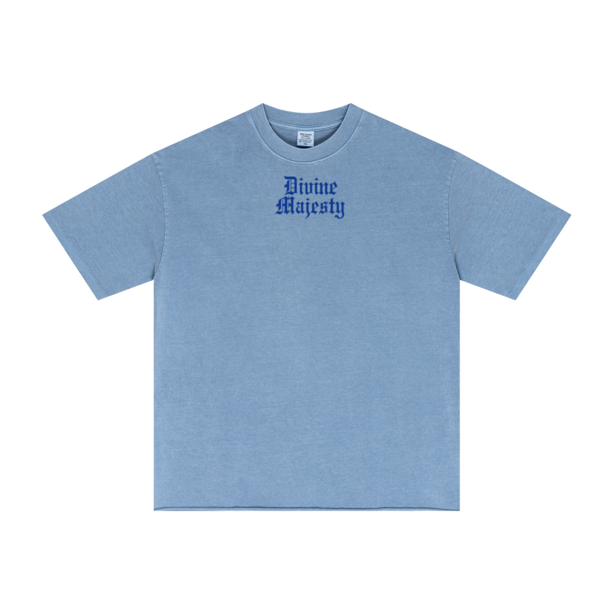 275GSM Men's Double-Yarn Raw-Edge Pigment-Wash T-Shirt Blue