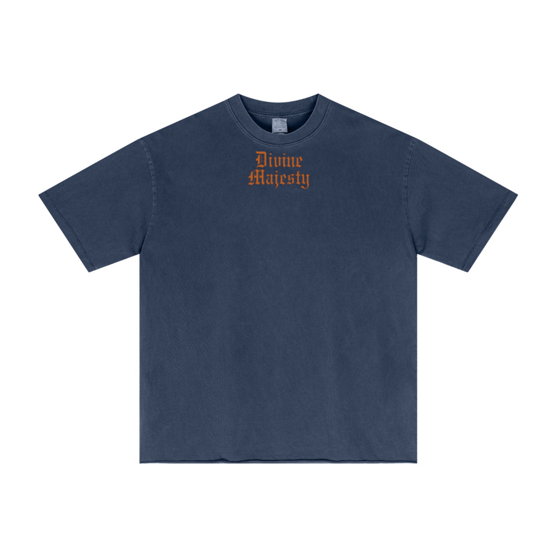 275GSM Men's Double-Yarn Raw-Edge Pigment-Wash T-Shirt Dark blue