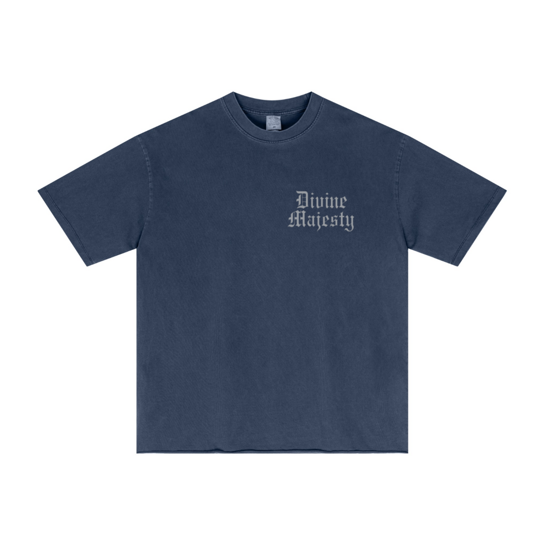 275GSM Men's Double-Yarn Raw-Edge Pigment-Wash T-Shirt Dark blue