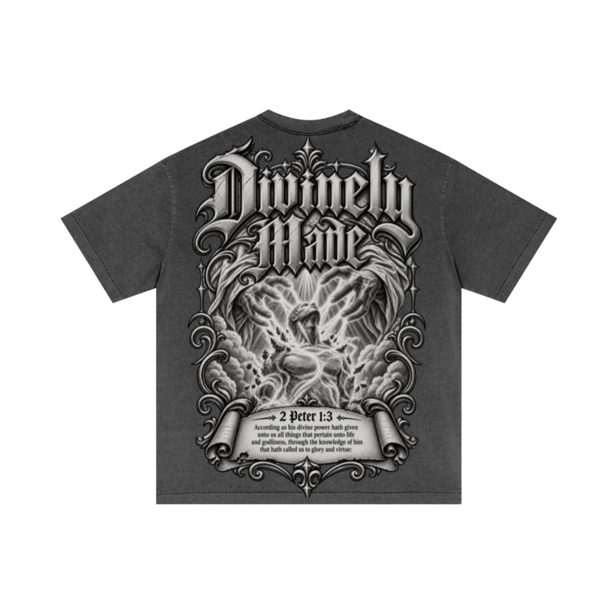 275GSM Unisex Double-Yarn 100% Cotton Plain-Wash T-shirt Dark Grey