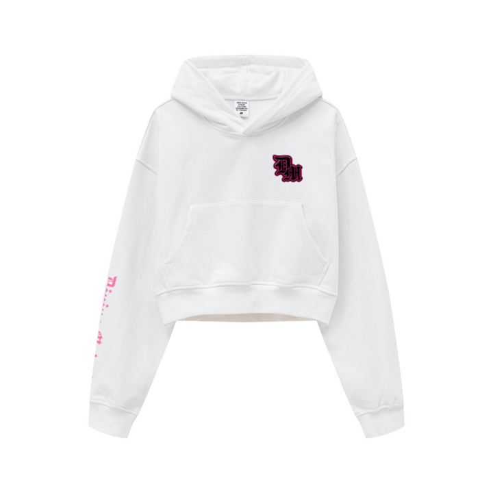 445GSM Women’s Cropped French Terry Hoodie Ivory White