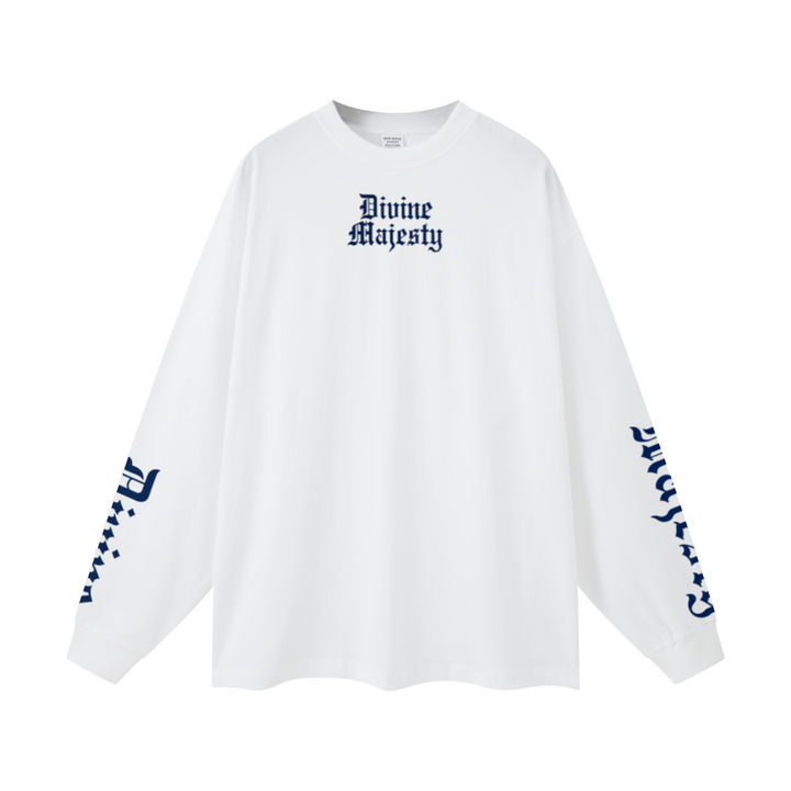 305GSM Unisex Premium Heavyweight Double-Yarn Plain Fabric Earth-Tone Basic Layering Long sleeve White