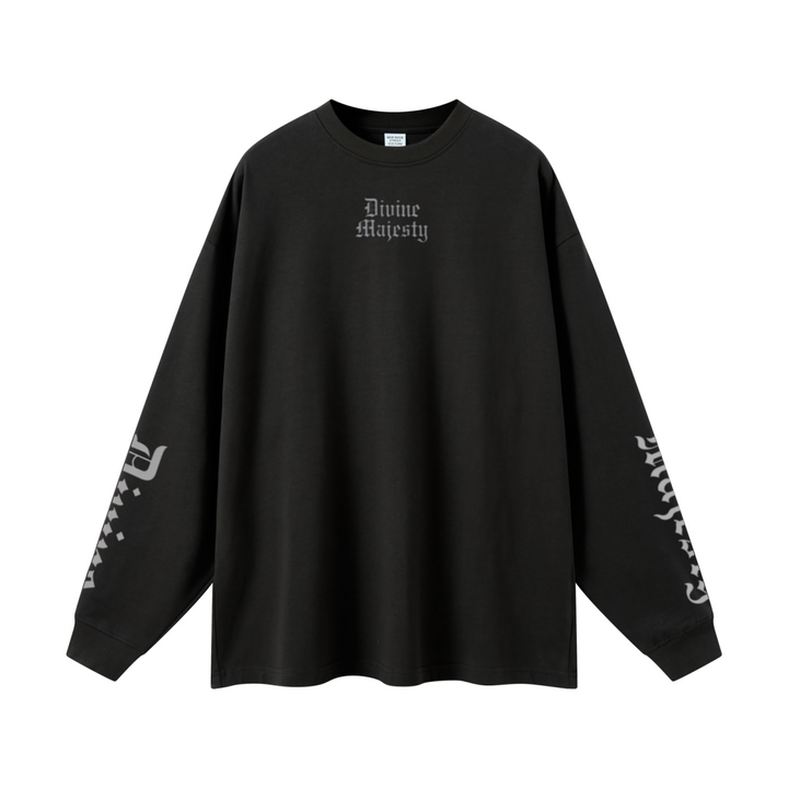 305GSM Unisex Premium Heavyweight Double-Yarn Plain Fabric Earth-Tone Basic Layering Long sleeve Black