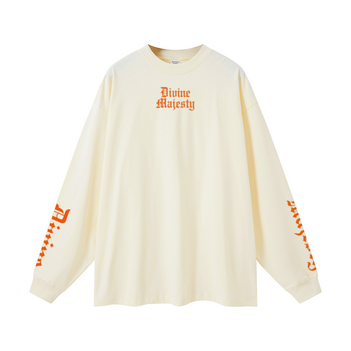 305GSM Unisex Premium Heavyweight Double-Yarn Plain Fabric Earth-Tone Basic Layering Long sleeve Milk Tea White