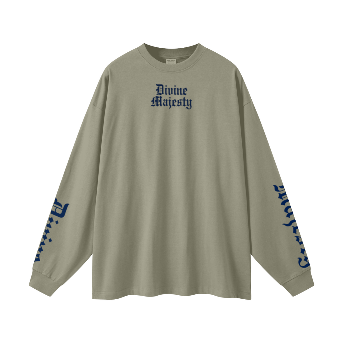 305GSM Unisex Premium Heavyweight Double-Yarn Plain Fabric Earth-Tone Basic Layering Long sleeve Grey Green