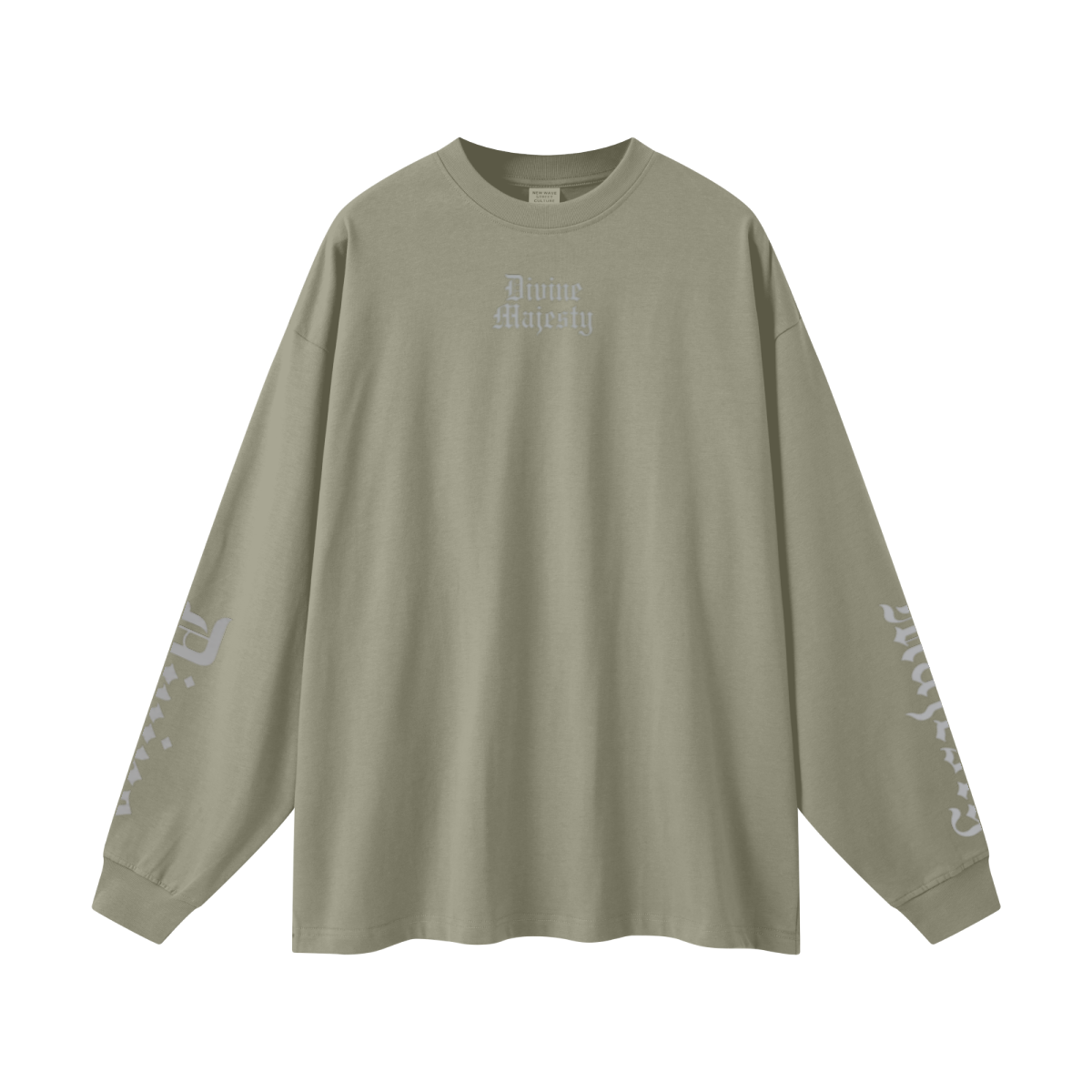 305GSM Unisex Premium Heavyweight Double-Yarn Plain Fabric Earth-Tone Basic Layering Long sleeve Grey Green