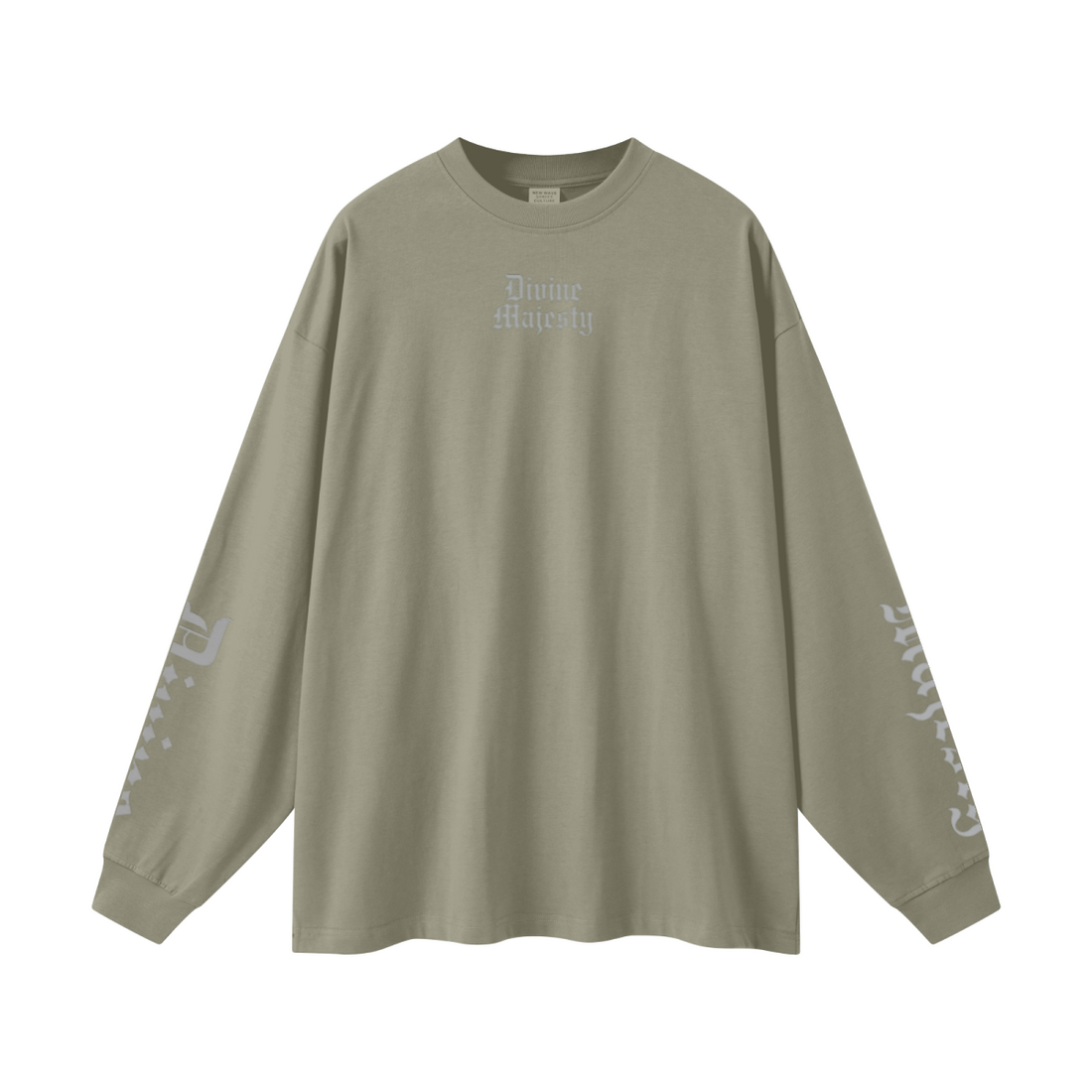 305GSM Unisex Premium Heavyweight Double-Yarn Plain Fabric Earth-Tone Basic Layering Long sleeve Grey Green