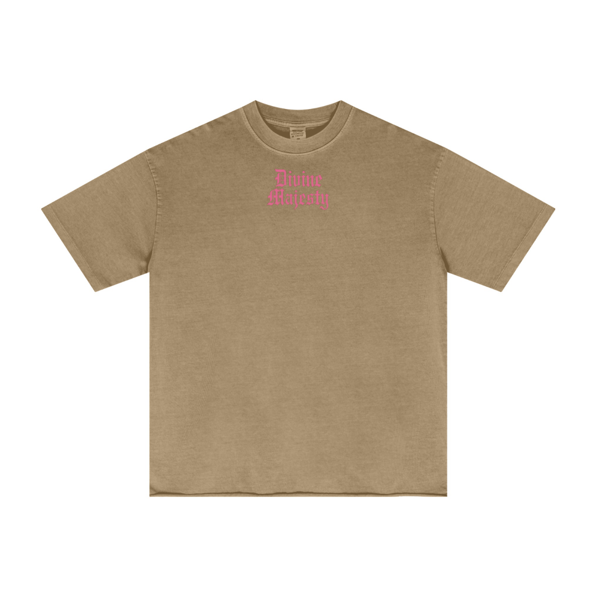 275GSM Women's Double-Yarn Raw-Edge Pigment-Wash T-Shirt khaki