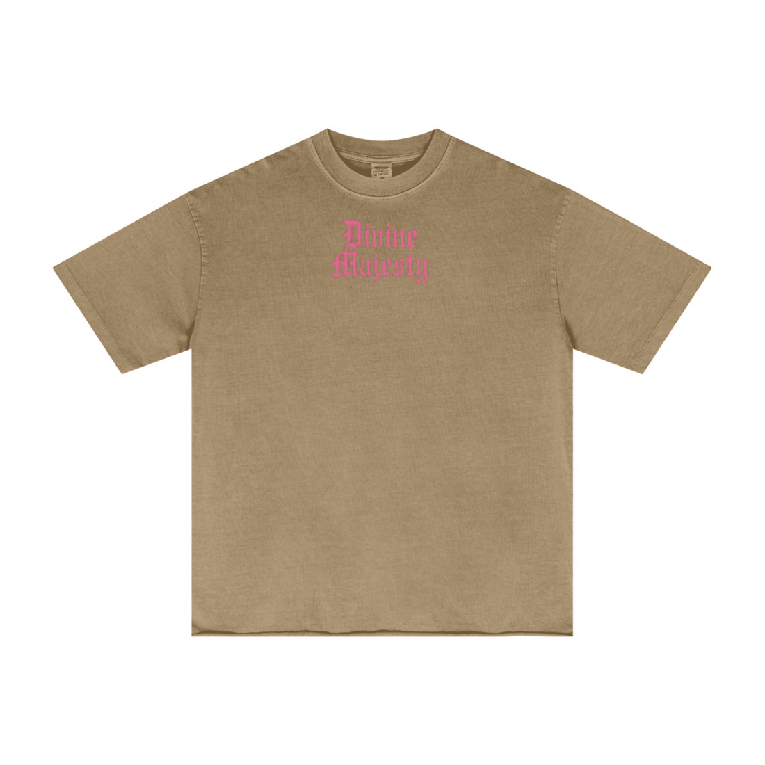275GSM Women's Double-Yarn Raw-Edge Pigment-Wash T-Shirt khaki