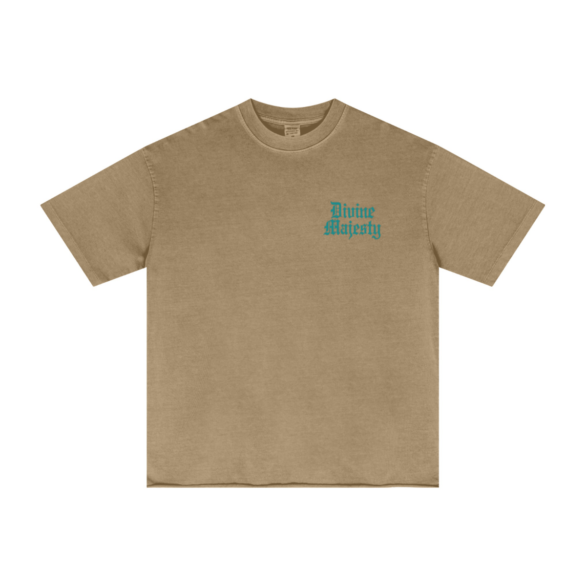275GSM Women's Double-Yarn Raw-Edge Pigment-Wash T-Shirt khaki