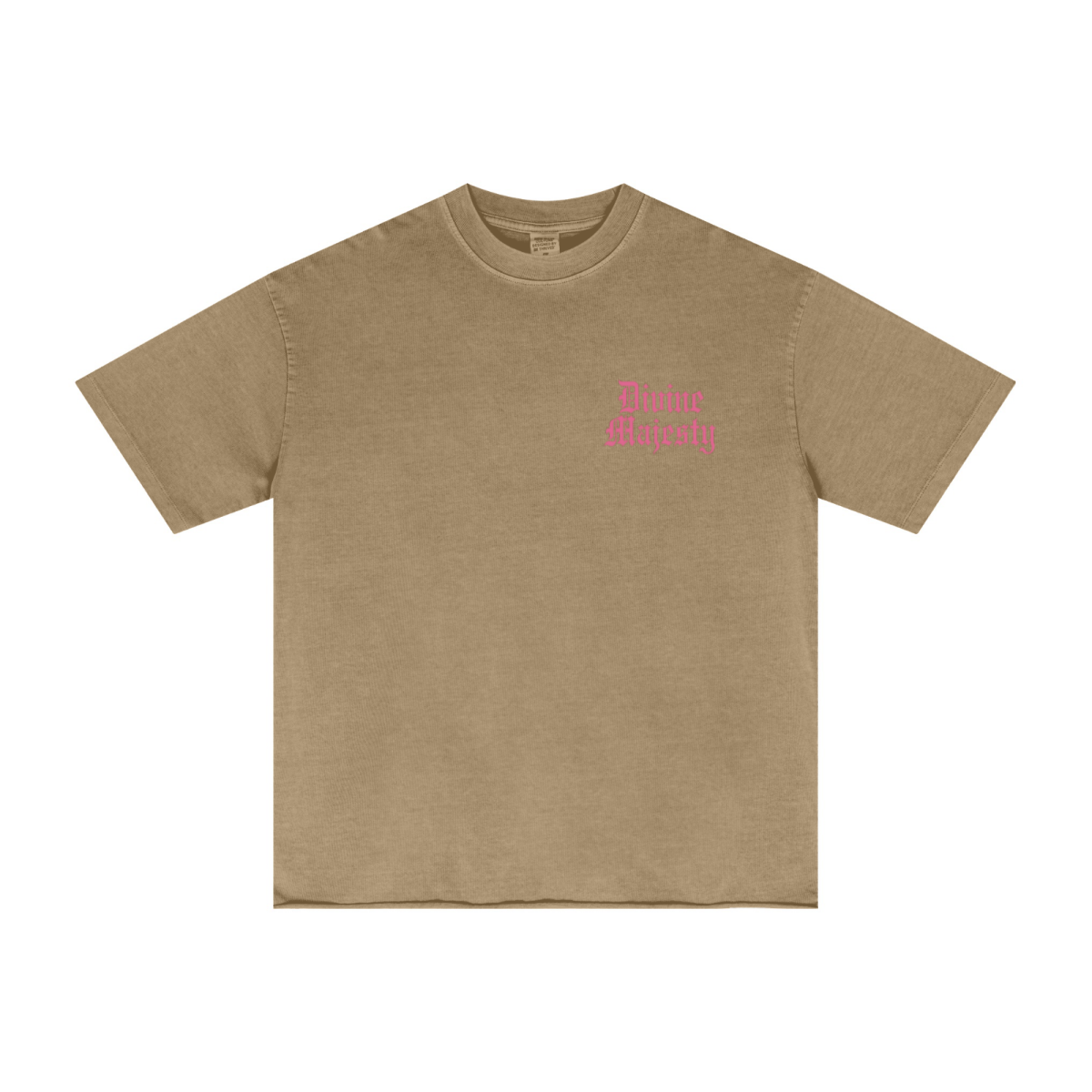 275GSM Women's Double-Yarn Raw-Edge Pigment-Wash T-Shirt khaki