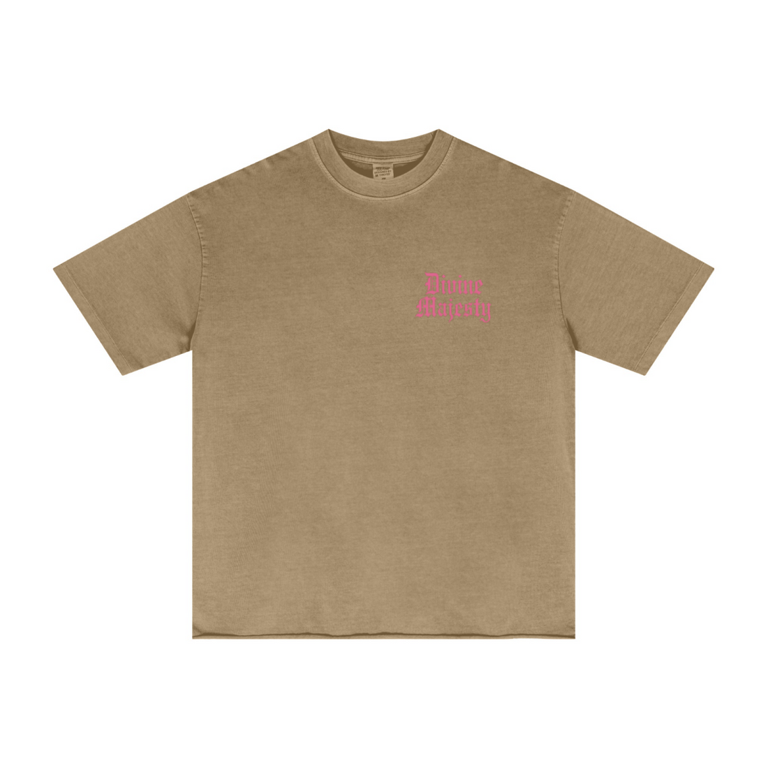 275GSM Women's Double-Yarn Raw-Edge Pigment-Wash T-Shirt khaki